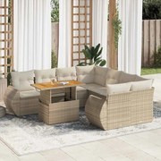 vidaXL Set canapele de grădină, 9 piese, cu perne, bej, poliratan