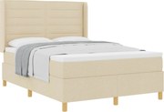 vidaXL Pat cu arcuri cu saltea cu headboard Crem 140 x 190 cm țesătură