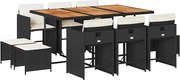 vidaXL Set mobilier de exterior cu perne, 11 piese, negru, poliratan