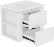 Dulap de baie suspendat cu iluminare LED cu senzor radar, două sertare și rafturi laterale, 61x46x50 cm, Alb