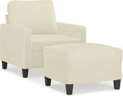 vidaXL Fotoliu canapea cu taburet, crem, 60 cm, piele ecologică