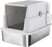 PawHut Extra Large din Oțel Inoxidabil, Litieră pentru Pisici cu Lopățică, Capac Rabatabil | Aosom Romania