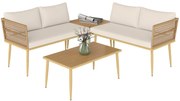 Outsunny Set Mobilier de Grădină din 4 Piese cu 2 Canapele și 2 Măsuțe de Cafea, 116x65x70 cm, Alb Crem | Aosom Romania
