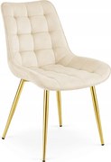Scaun Bucatarie/Dining Joy Bej Catifea, Picioare Metalice, Finisaj Auriu