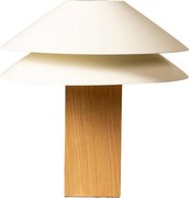 Lampă de masă din bumbac bej cu structură din furnir de stejar și metal cromat, abajur dublu, finisaj natural, 50×35 cm, „Doppia"
