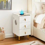 NOA1 - Set 2x Noptiere Smart, 30 cm, cu 3 sertare, LED, USB, Bluetooth, Incarcator Wireless, mobilier dormitor - Alb