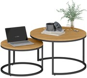 HOMCOM Set de 2 mese de cafea gigogne suprapozabil design industrial blat de ciment picioare din metal maro | Aosom Romania