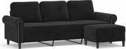 vidaXL Canapea cu 3 locuri și taburet, negru, 180 cm, catifea