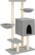 vidaXL Ansamblu pisici cu stâlpi de zgâriat, gri deschis, 117cm, sisal