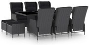 vidaXL Set mobilier exterior cu perne, 9 piese, gri închis, poliratan