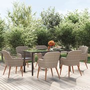 vidaXL Set de masă pentru grădină, 7 piese, cu perne, maro