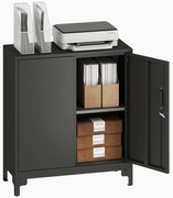 HOMCOM Dulap birou din metal, uși blocabile, comodă de birou, design cu două niveluri, Negru | Aosom Romania