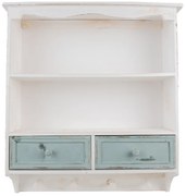Etajeră de perete shabby chic din lemn alb cu două sertare, 56x13x60 cm, „Avallon”