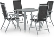 vidaXL Set mobilier de grădină, 5 piese, argintiu și negru, aluminiu