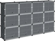 vidaXL Organizator cub de depozitare cu uși, 12 cuburi, negru, PP