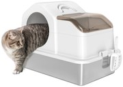 PawHut Litteră Închisă pentru Pisici cu 2 Covorașe și Mâner, Alb și Argintiu | Aosom Romania