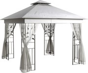 Outsunny Pavilion cu acoperiș dublu, 3x3 m, hidrofug, stabil, rezistent la iarnă, pavilion de grădină cu plasă de țânțari, Gri deschis | Aosom Romania
