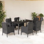 vidaXL Set mobilier de grădină cu perne, 7 piese, negru, poliratan