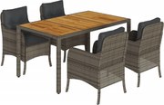 vidaXL Set mobilier de grădină cu perne, 5 piese, gri, poliratan
