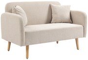 HOMCOM Canapea cu 2 locuri, Canapea, Design Modern, Incl. 2 Perne, Picioare din Lemn, 130 x 70 x 80 cm, Crem | Aosom Romania