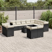 vidaXL Set mobilier de grădină cu perne, 13 piese, negru, poliratan