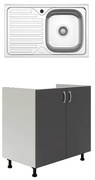 Set Masca Chiuveta Karo, Antracit/Alb, 80 x 50 x 80 cm, Chiuveta Inox, Cuva dreapta