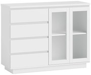 HOMCOM Bufet din Lemn cu 4 Sertare și Dulap cu Uși de Sticlă și Rafturi Reglabile, 120x40x91 cm, Alb | Aosom Romania