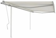 vidaXL Copertină retractabilă manual, cu stâlpi, crem, 4x3,5 m