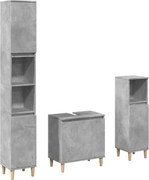 vidaXL Set mobilier de baie, 3 piese, gri beton, lemn compozit