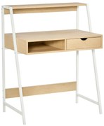 HOMCOM Birou secretar Birou Calculator Stil neoretro sertar Nisă etajeră metal alb Aspect stejar deschis | Aosom Romania