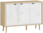 HOMCOM Bufet Modern cu 3 Uși și Raft Reglabil 107x35x77cm Alb și Stejar | Aosom Romania