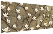 Tablou - Magnolii albe pe zidărie de piatră (120x50 cm)