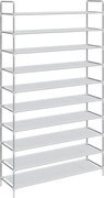 vidaXL Raft încălțăminte 10 etajere, metal și textil nețesut, argintiu