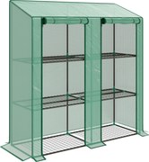 Outsunny Seră de Grădină cu Copertină din PE, Seră cu Acoperiș Înclinat, 2 Uși Rulante și 6 Rafturi, 143x46x151cm, Verde | Aosom Romania
