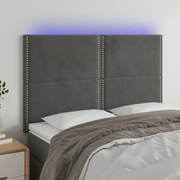 vidaXL Tăblie de pat cu LED, gri închis, 144x5x118/128 cm, catifea
