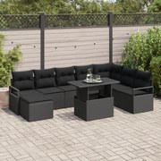 vidaXL Set de canapele pentru grădină cu pernă 9 pcs Negru