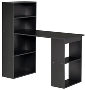 Birou Modern pentru Acasa cu Rafturi de Depozitare pe 6 Niveluri, Masa de Scris cu Raft pentru Carti, Negru HOMCOM | Aosom Romania
