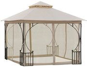 Outsunny Gazebo de Grădină cu Acoperiș Dublu, Foișor de Grădină cu Plasă și Baldachin, 300×300 cm, Bej | Aosom Romania