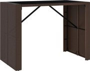 vidaXL Masă de bar cu blat din sticlă, maro, 145x80x110 cm, poliratan