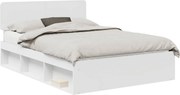 vidaXL Cadru de pat cu headboard Alb 140 x 200 cm Lemn de pin masiv