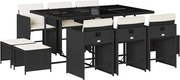 vidaXL Set mobilier de exterior cu perne, 11 piese, negru, poliratan