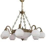 Candelabru cu 8 brate clasic design italian din alama, sticla 9200 RA-L. 9200/8+3