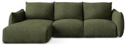 Colțar verde extensibil cu tapițerie din chenille (cu colț pe partea stângă/cu șezlong) Leila – Makamii