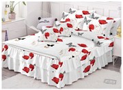 Lenjerie Pat Dublu, Bumbac Finet cu Volanase, 6 Piese - Maci  Fluturi