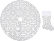 vidaXL Covor fustă de brad Crăciun cu șosetă, alb, 122 cm, țesătură