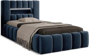 Pat albastru închis tapițat cu spațiu de depozitare cu somieră 90x200 cm Lamica – ELTAP