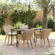 vidaXL Set de dining pentru grădină 5 piese Bej din Ratan Poly