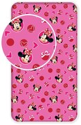 Cearceaf pentru copii roz din bumbac cu elastic 90x200 cm Minnie "Hearts" – Jerry Fabrics