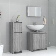 vidaXL Set mobilier de baie, 3 piese, gri sonoma, lemn prelucrat