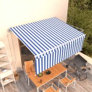 vidaXL Copertină retractabilă automat cu stor, albastru &amp; alb, 4x3 m